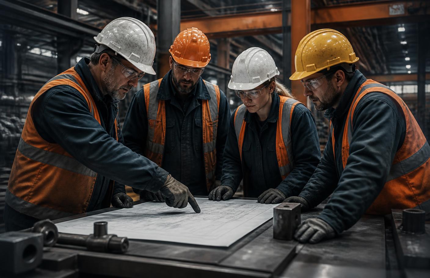 Equipa de apoio em operação industrial