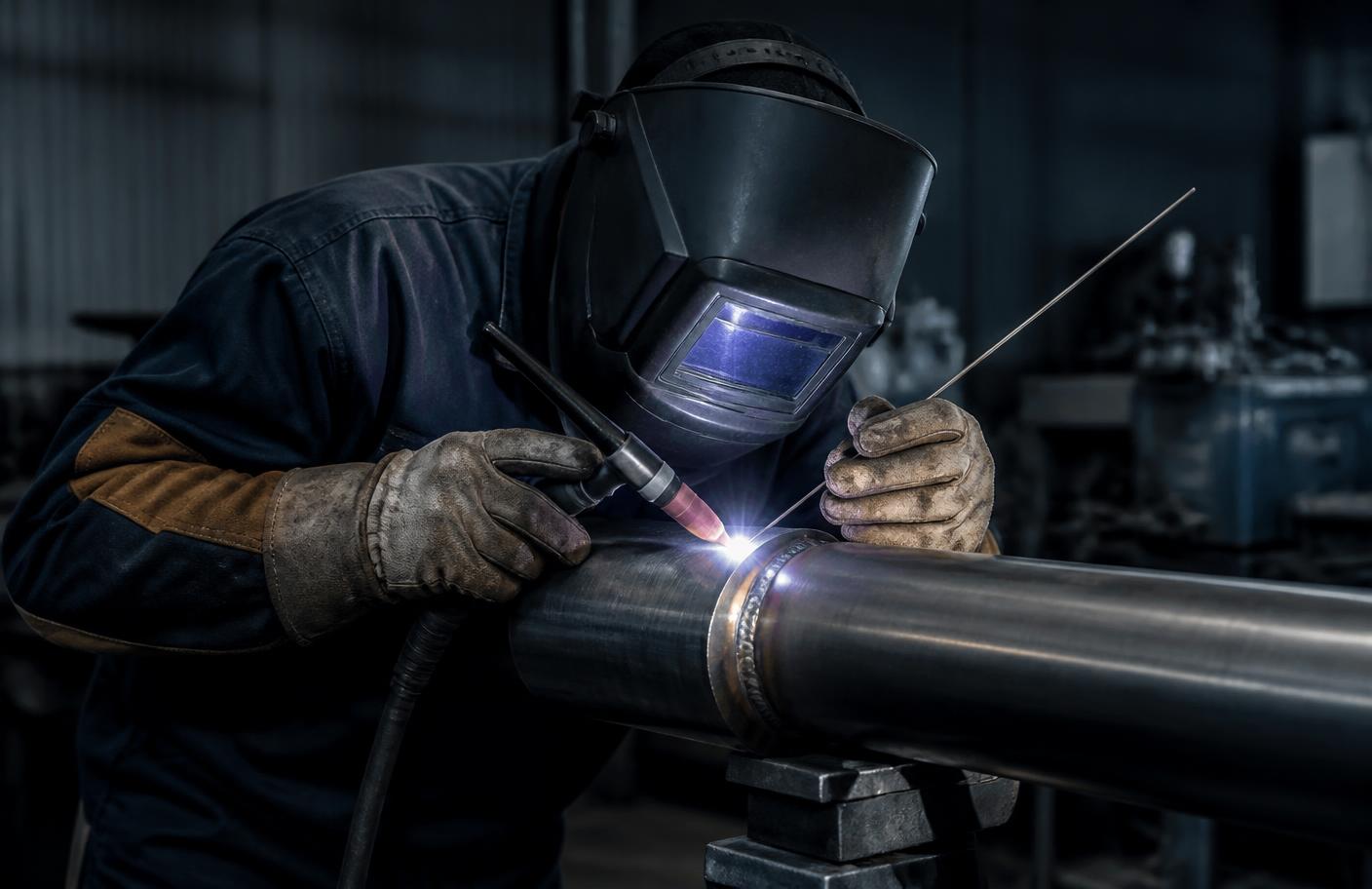 Trabalho de soldadura em ambiente industrial